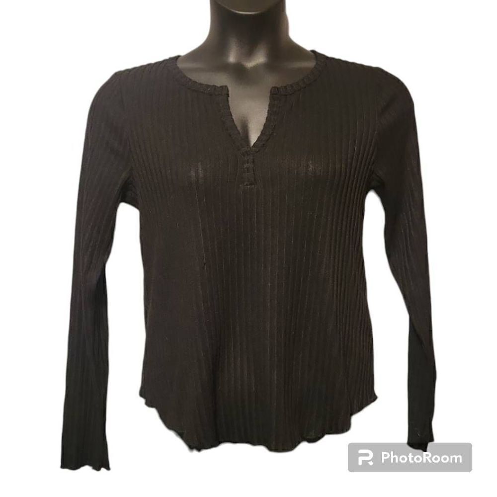 BP Nordstrom Black long Sleeve Ribbed V Neck Top Women's Large
